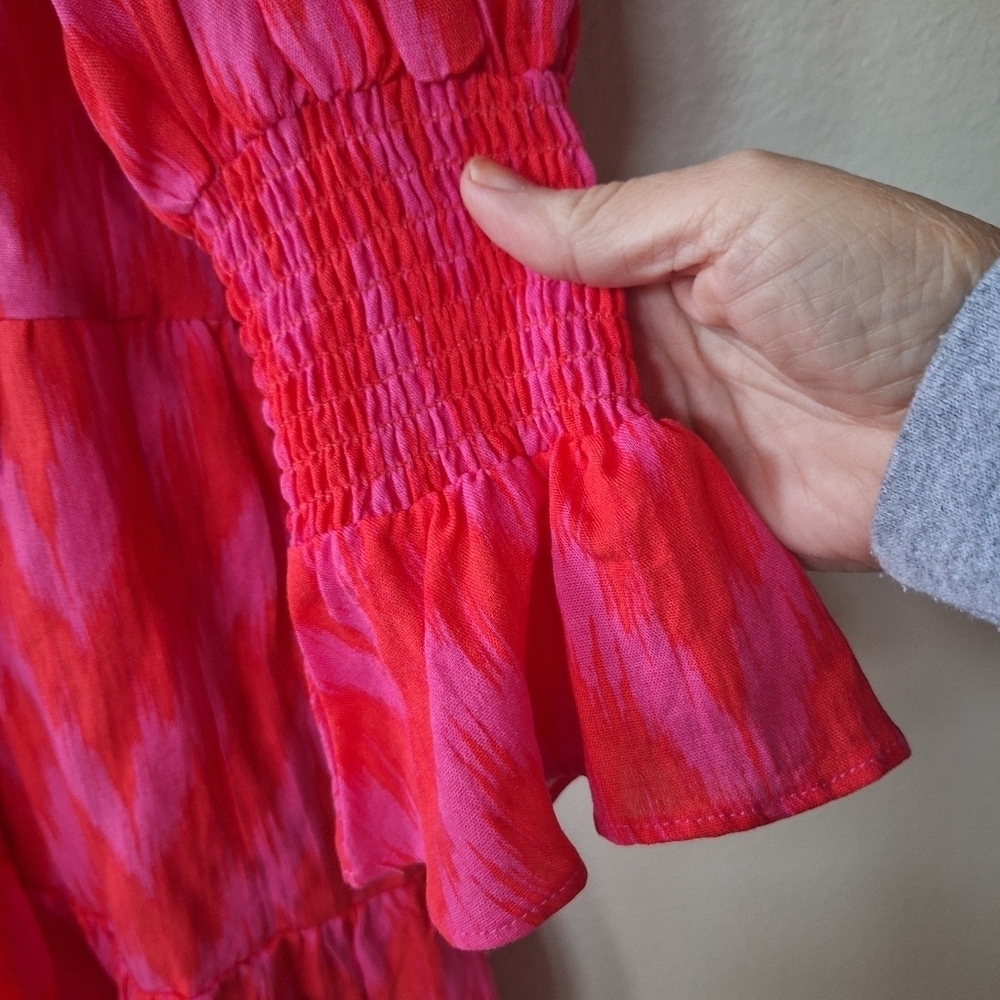 POMANDER PLACE TUCKERNUCK KENZO Pink Ikat Ruffle Tiered Dress Womens XS - Picture 3 of 5